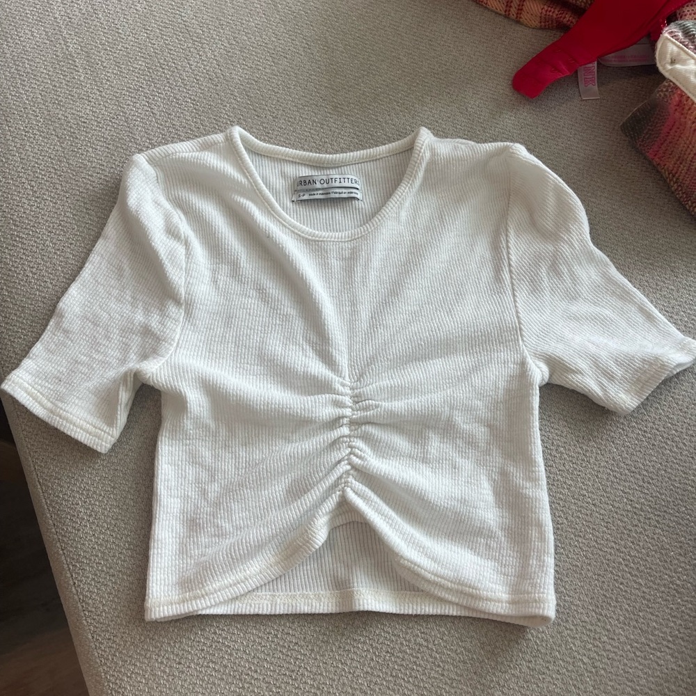 Urban Outfitters white ribbed scrunched crop top in size S
